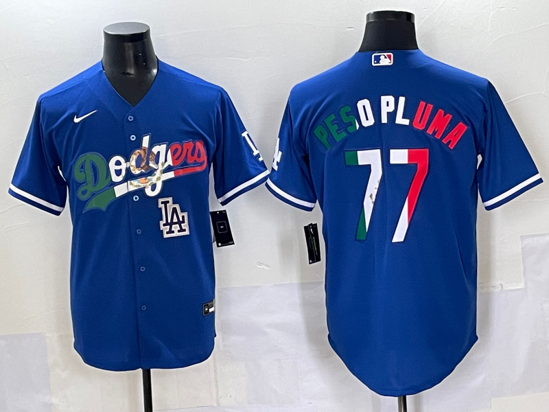 Men 2025 Los Angeles  Dodgers #77 Pesopluma  Blue Nike MLB Jersey style 008